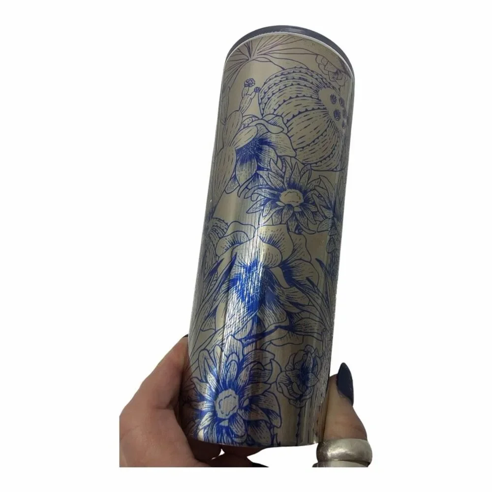 Starbucks Desert Blue Floral Cactus Print Stainless Steel Tumbler Cold Cup 16 Oz